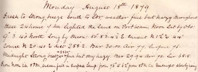18 August 1879: SS Kangaroo remark book entry